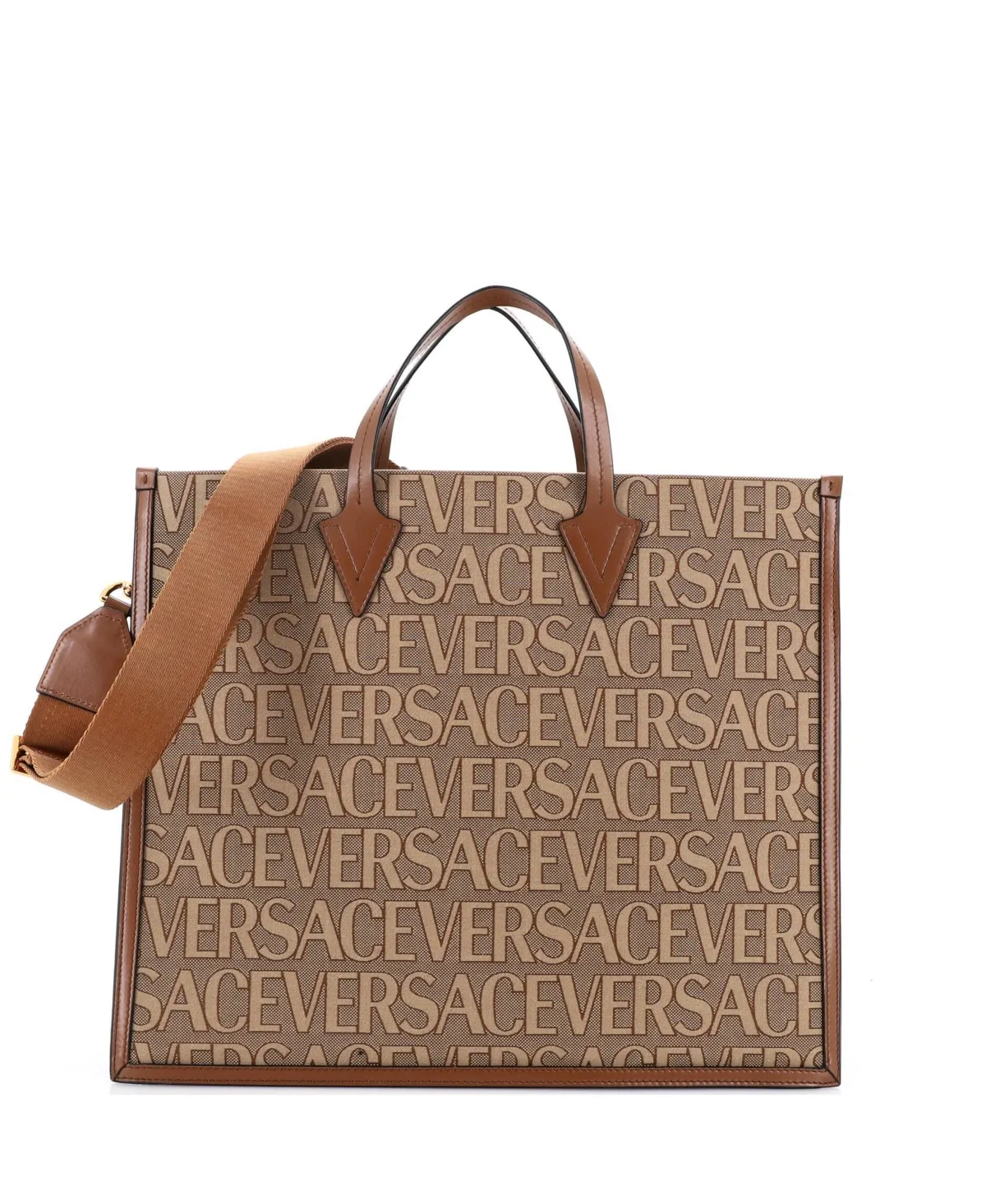 Pre-Owned Large Allover Logo Convertible Tote Printed Canvas by Versace