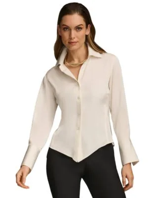 Button Front Point Hem Top by Donna Karan New York