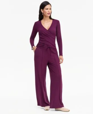 V Neck Long Sleeve Top Wide Leg Pants by INC International Concepts