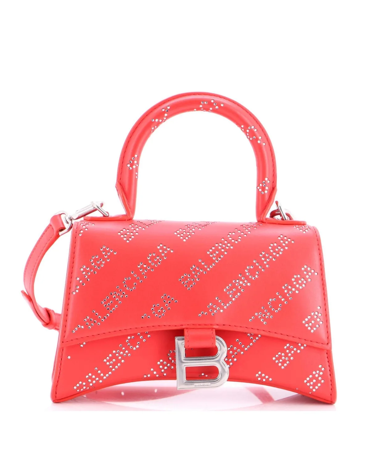 Pre-Owned Balenciaga Xs Hourglass Top Handle Bag Leather with Allover Logo Crystals