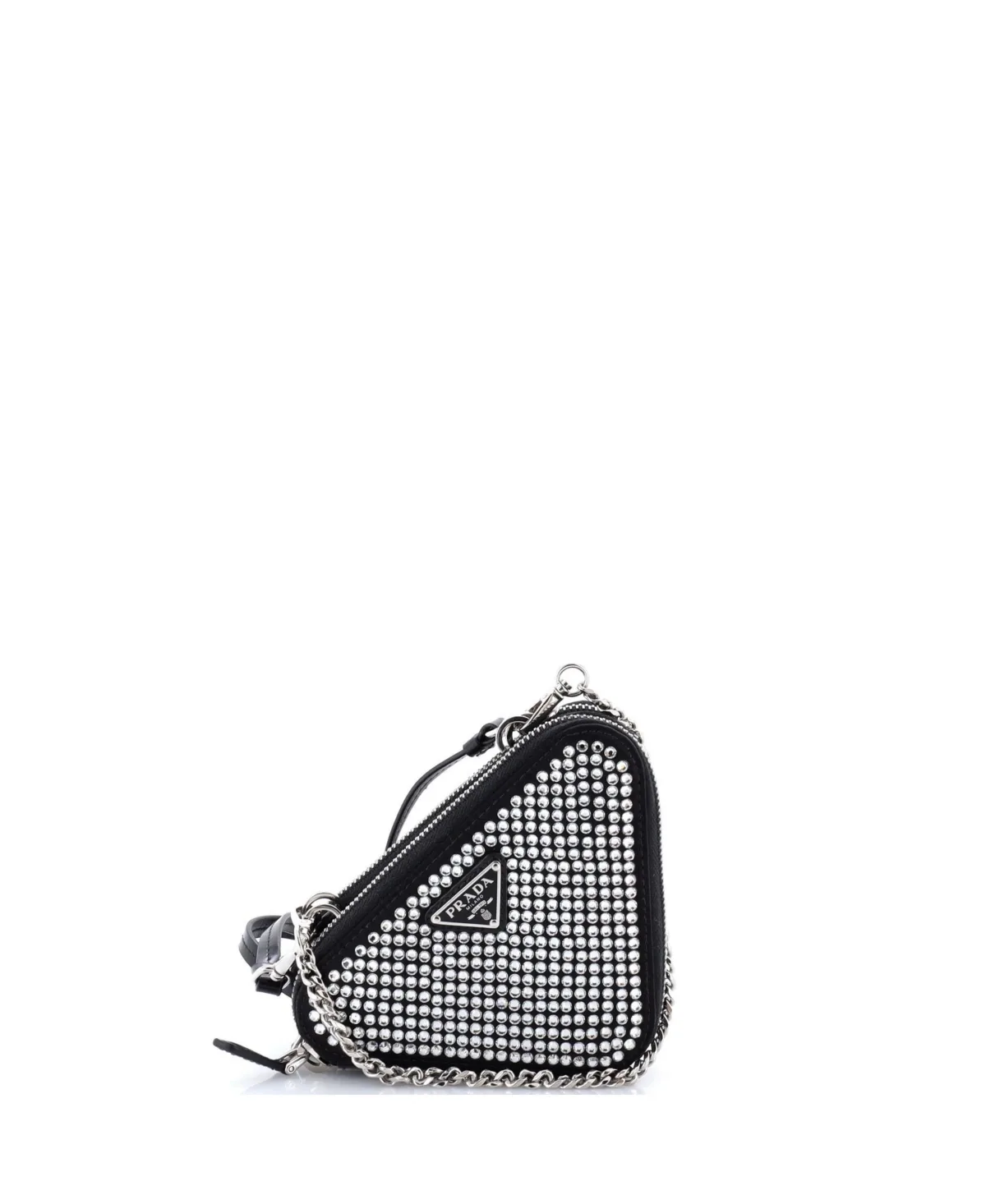 Pre-Owned Mini Triangle Double Pouch Crossbody Crystal Embellished Satin