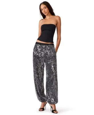 Sequin Strapless Bomber Jacket Balloon Leg Pants 2 Piece Set by Steve Madden