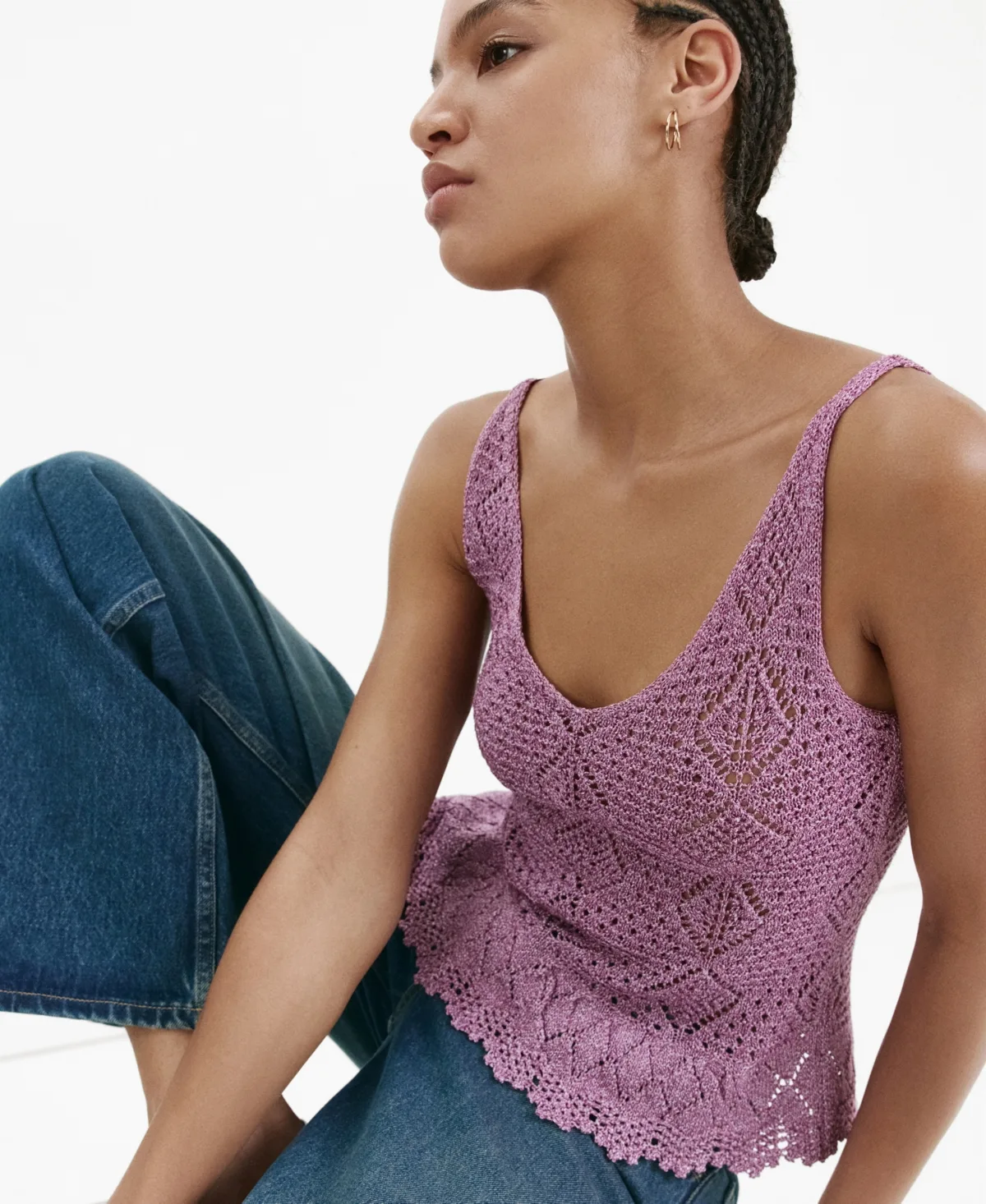 Scalloped Ruffle Crocheted Lurex Top by Mango