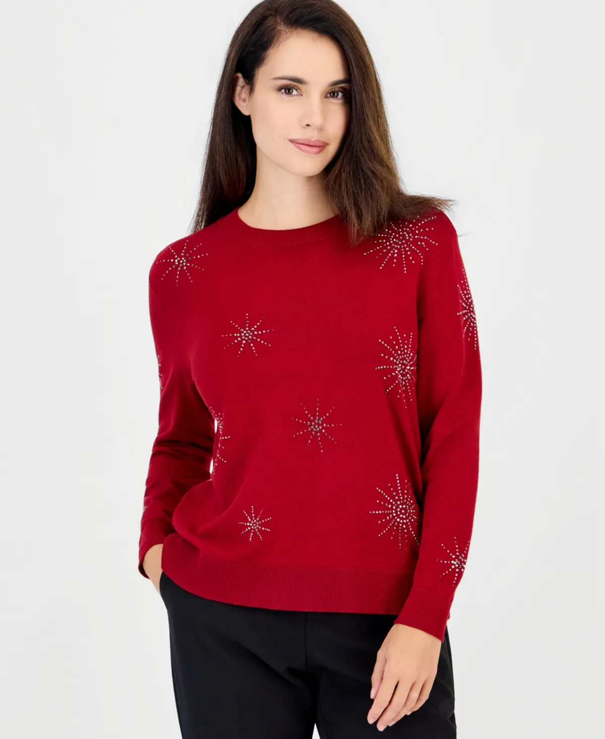 Starburst Embellished Long-Sleeve Sweater by Anne Klein