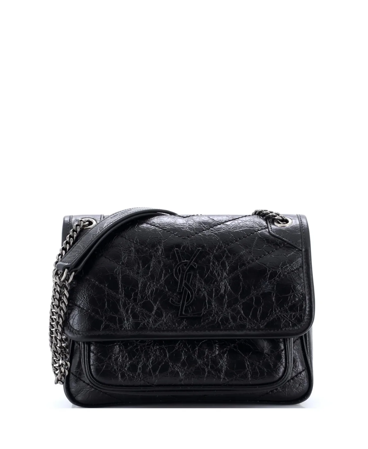 Pre-Owned Saint Laurent Baby Niki Chain Flap Bag Matelasse Chevron Leather