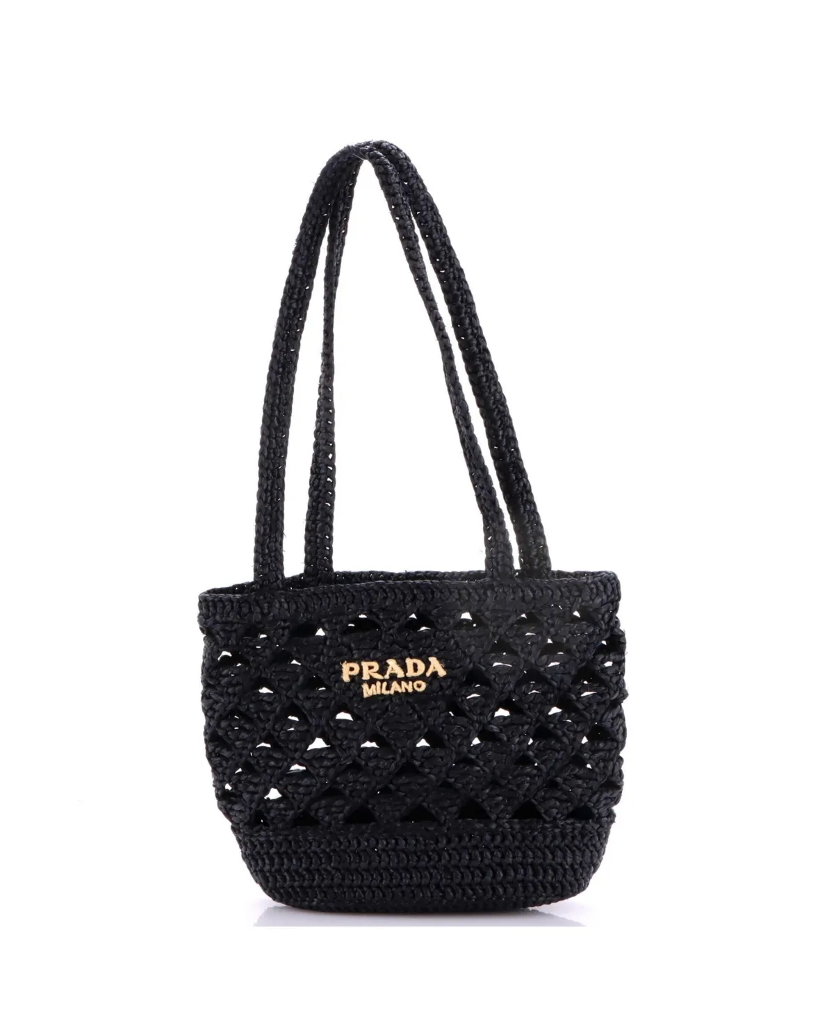 Pre-Owned Prada Mini Triangle Logo Tote Raffia Crochet by Prada