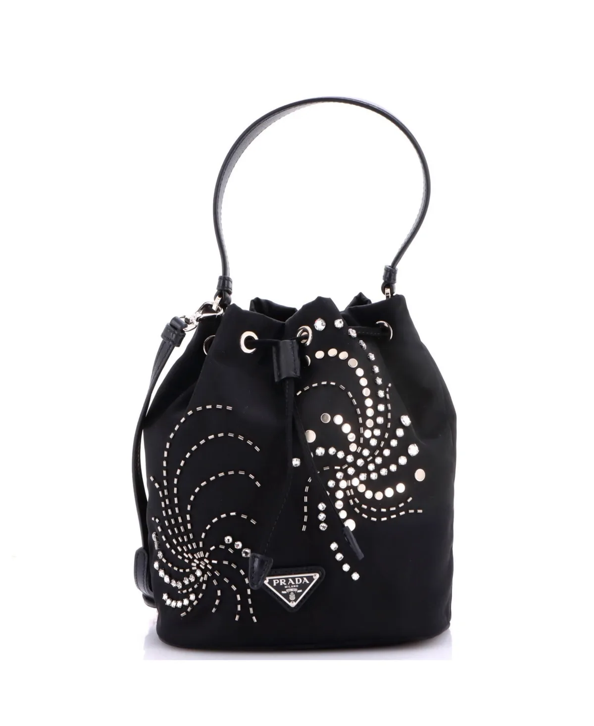 Pre-Owned Prada Mini Top Handle Bucket Bag Bead Embellished Re-Nylon