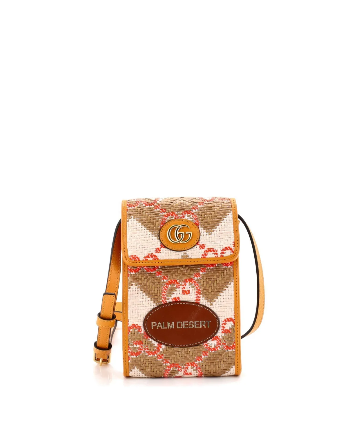 Pre-Owned Gucci Destination Phone Flap Crossbody Bag Straw Effect Gg Raffia by Gucci