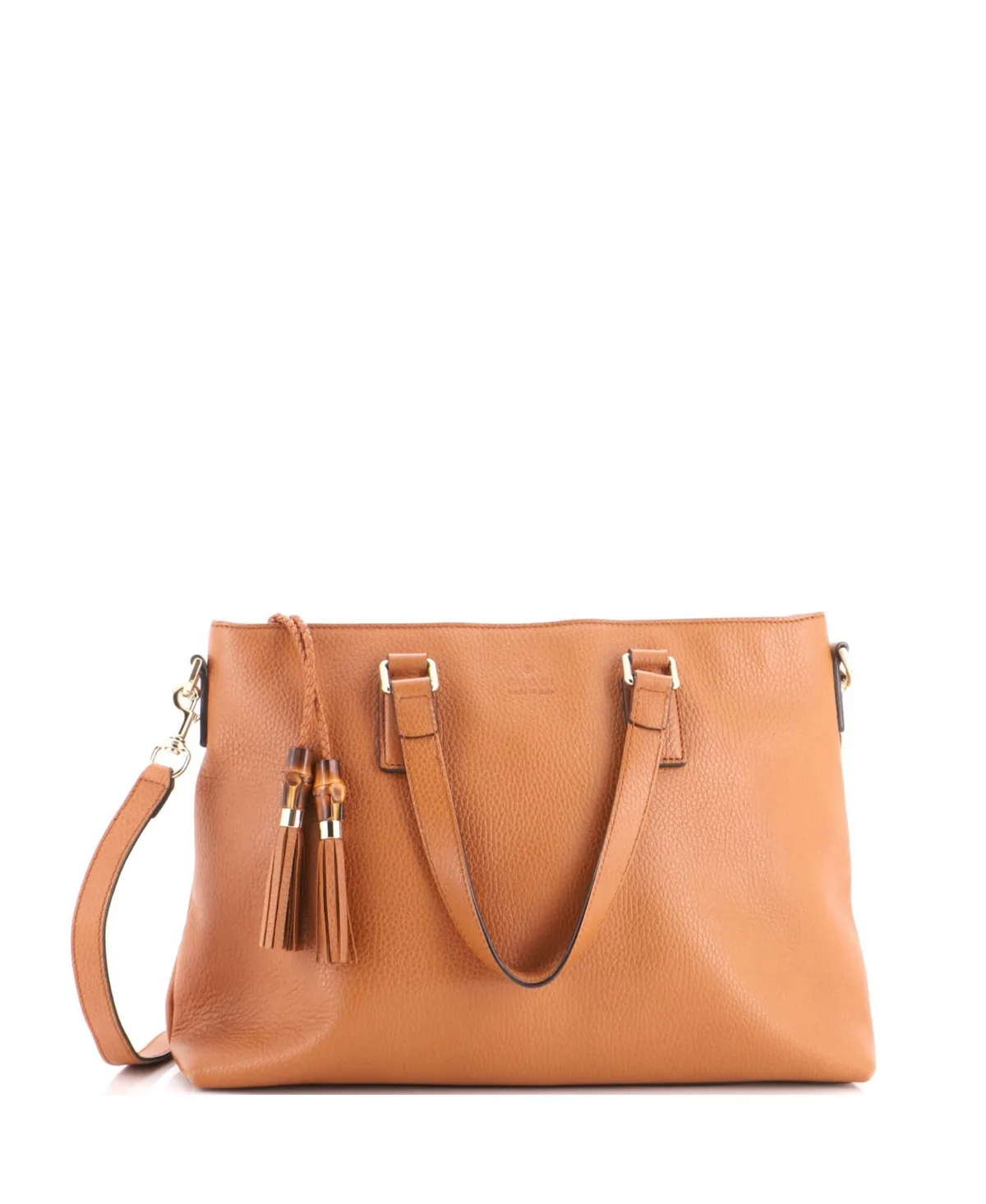 Pre-Owned Gucci Medium Bamboo Tassel Convertible Zip Tote Leather by Gucci