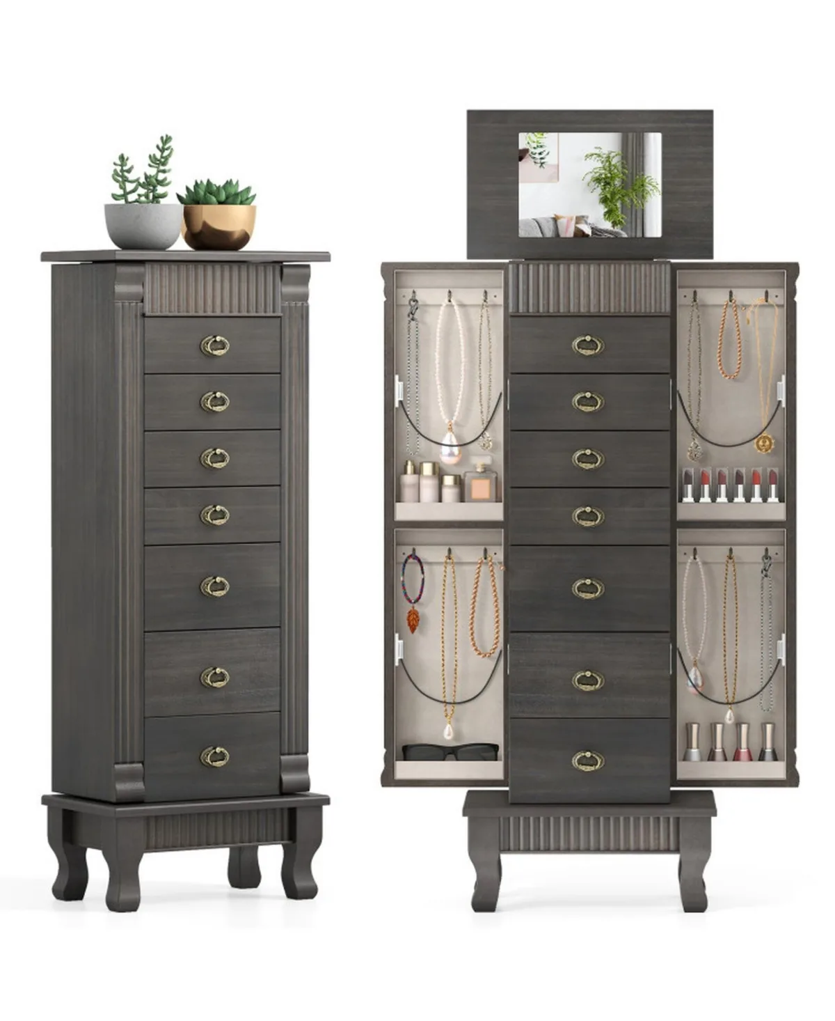 Standing Jewelry Armoire Chest with Swing Side Doors by Gouun