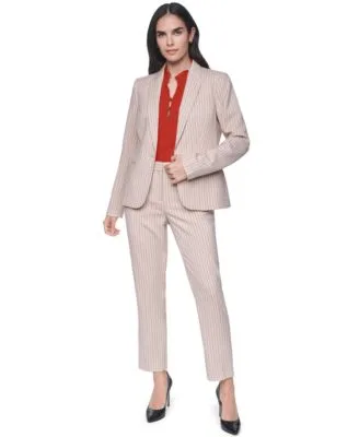 Pinstripe One Button Blazer Sloane Striped Mid Rise Ankle Pants by Tommy Hilfiger