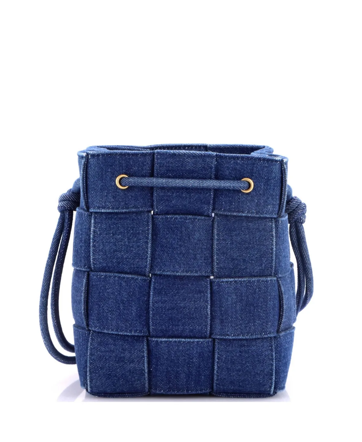 Pre-Owned Bottega Veneta Small Cassette Bucket Bag Maxi Intrecciato Denim
