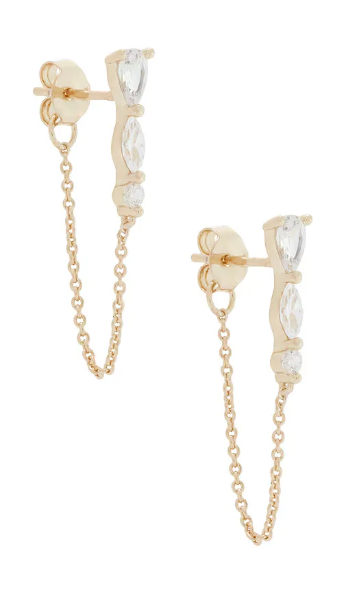 Triple Pear Chain Front Back Stud Earring by By Adina Eden