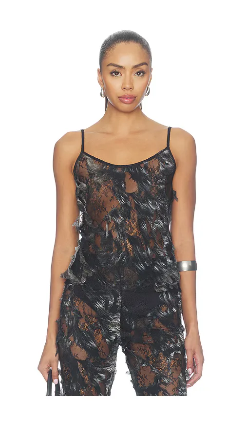 Silver Destroyed Lace Top by Roberto Cavalli