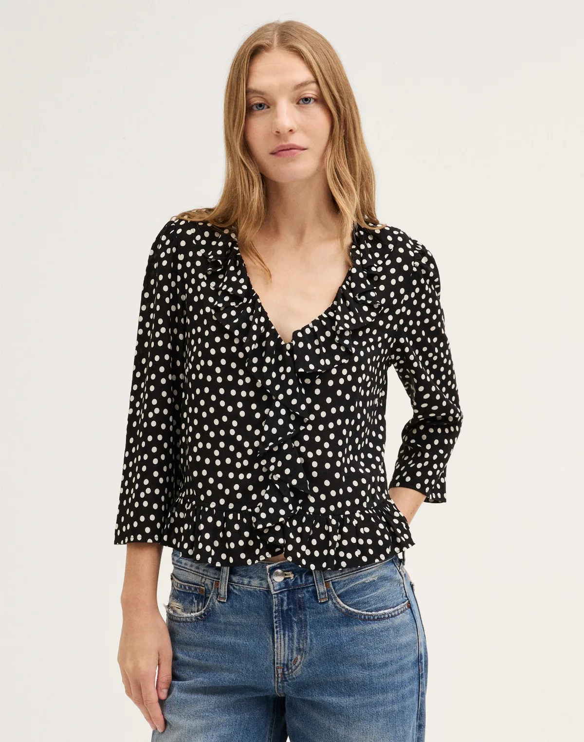Ruffled V-Neck Shrunken Top by MW