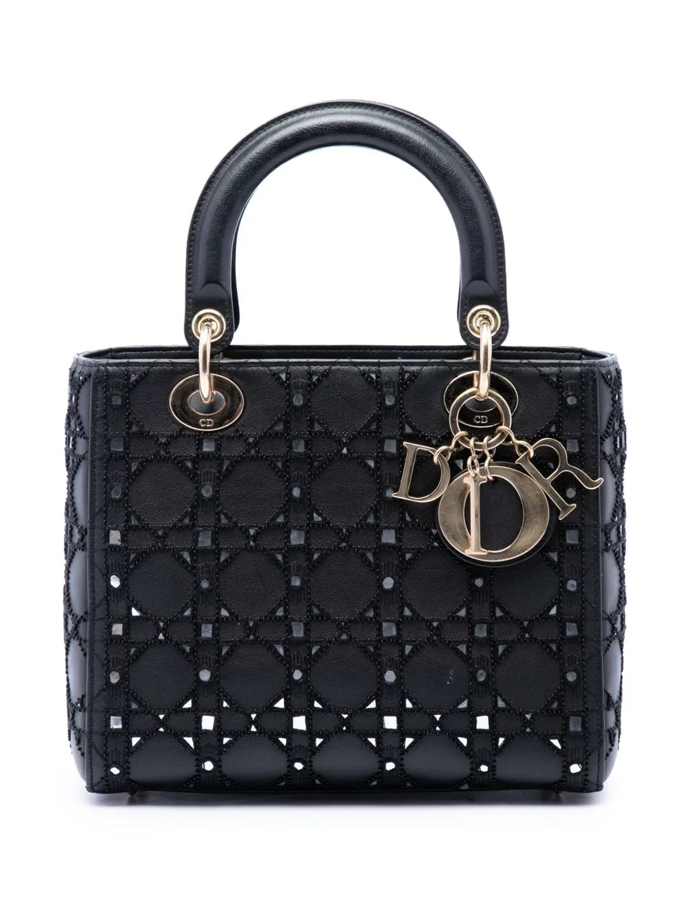 2020 Medium Calfskin Cannage Bead and Strass Embellished Lady Dior Satchel