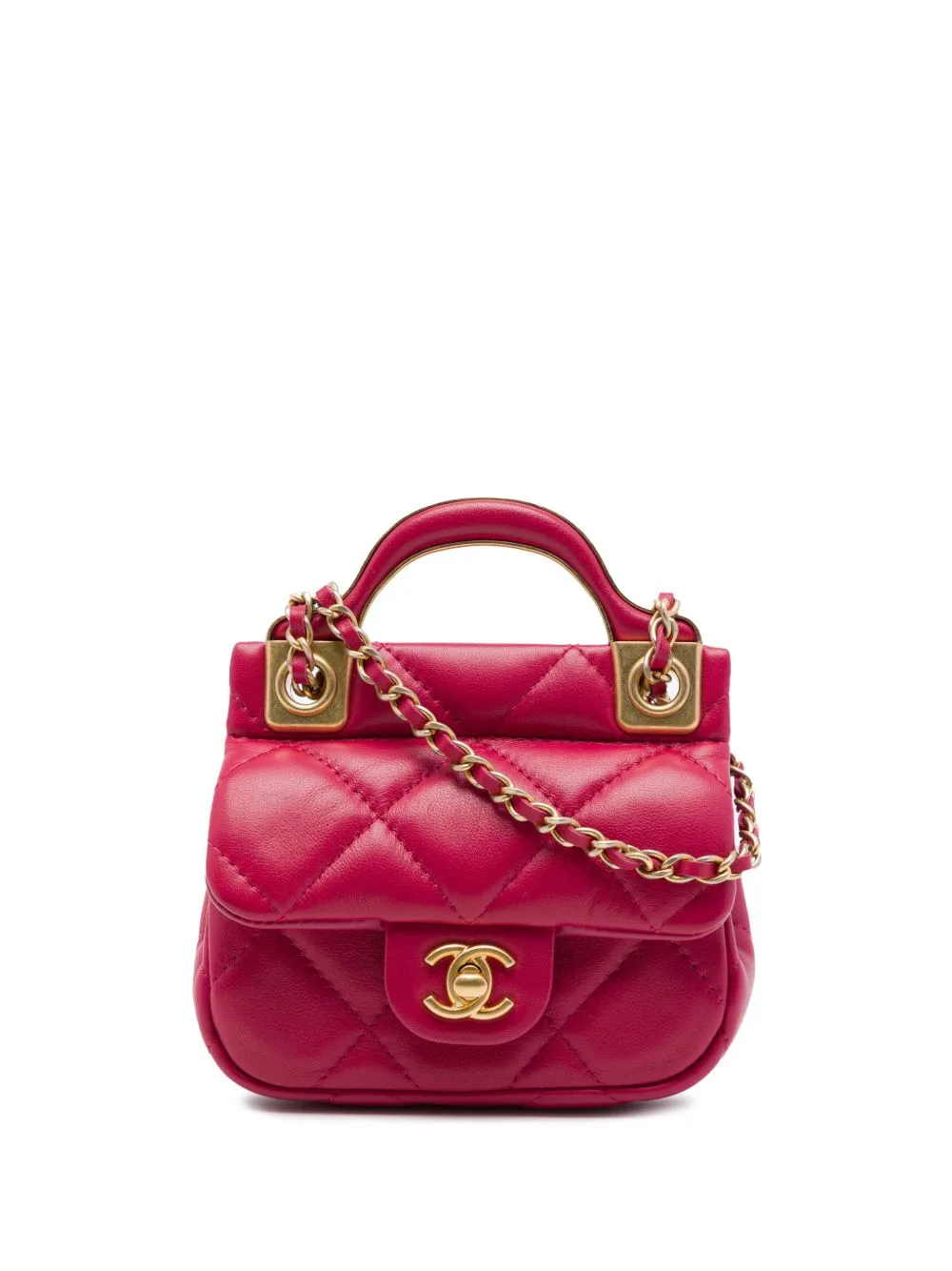 2021 Quilted Calfskin Lady Card Holder with Chain Top Handle Bag Satchel by CHANEL Pre-Owned