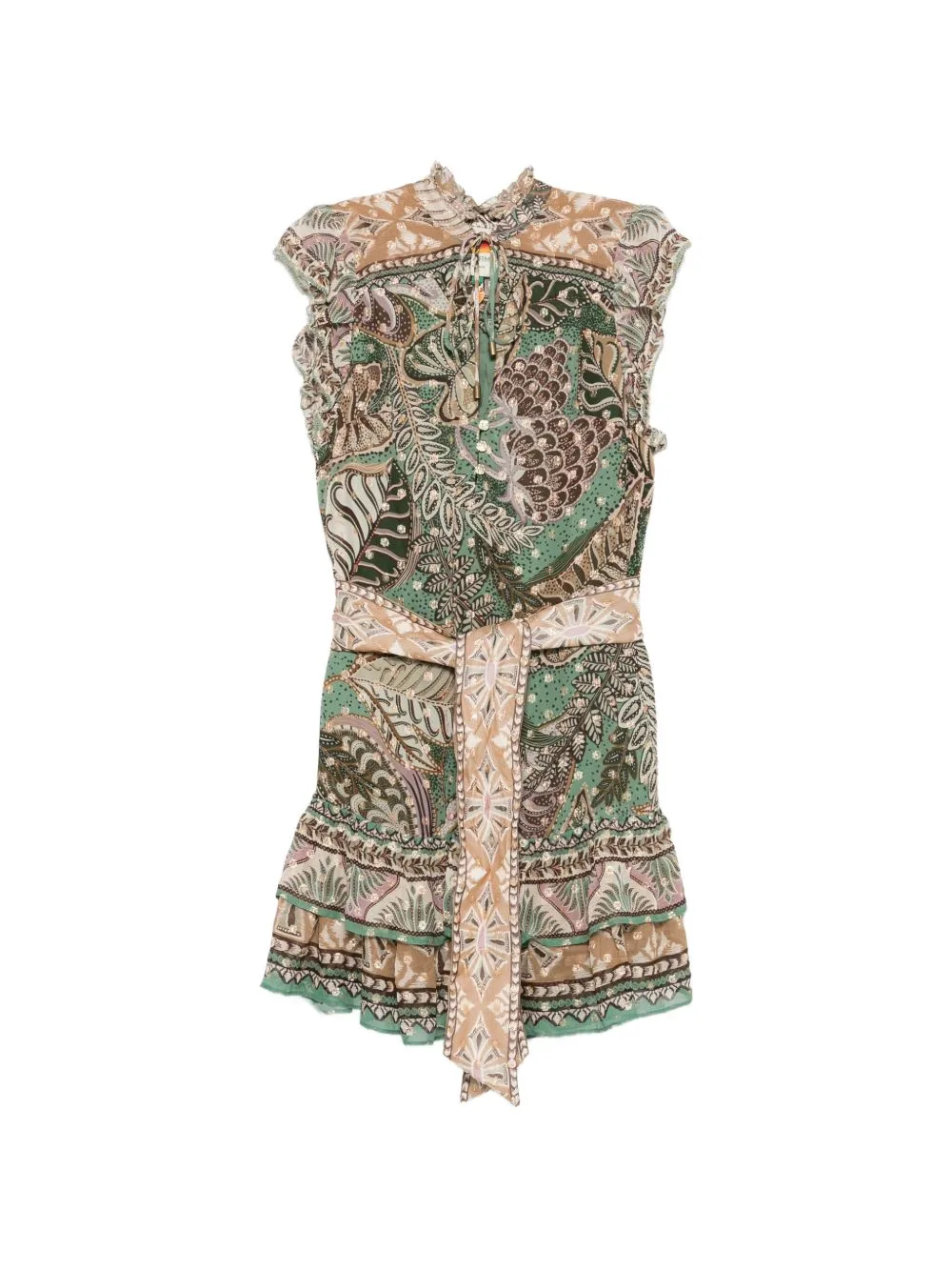 Dotted-Foliage Ruffled-Sleeve Mini Dress by FARM Rio
