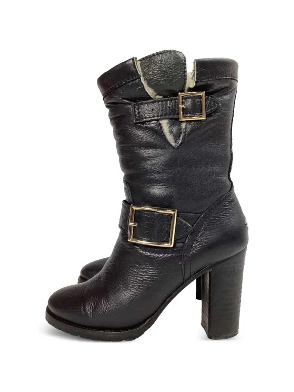 Shearling Buckle-Detail Boots by Jimmy Choo Pre-Owned