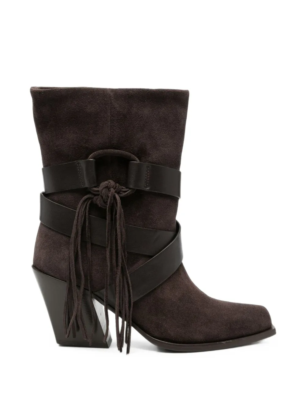 Fringe-Detail Strap-Embellished Boots by Vic Matie