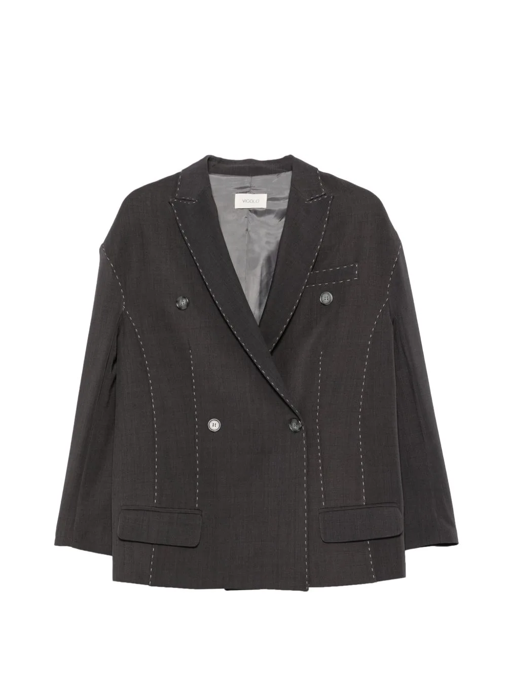 Contrast-Stitched Double-Breasted Blazer by VICOLO