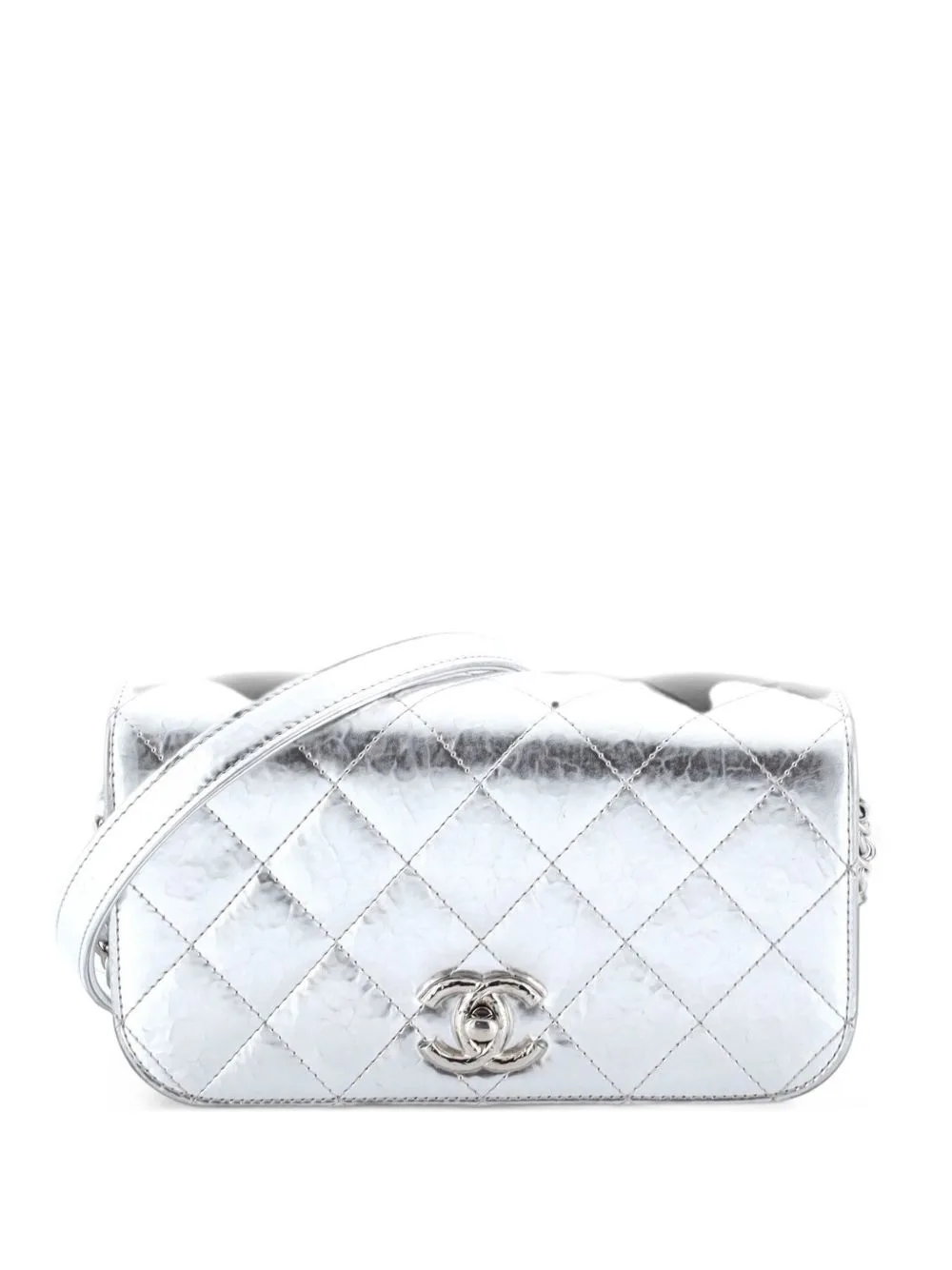 CC Flap on Chain Quilted Hammered Metallic Calfskin Clutch Bag by CHANEL Pre-Owned