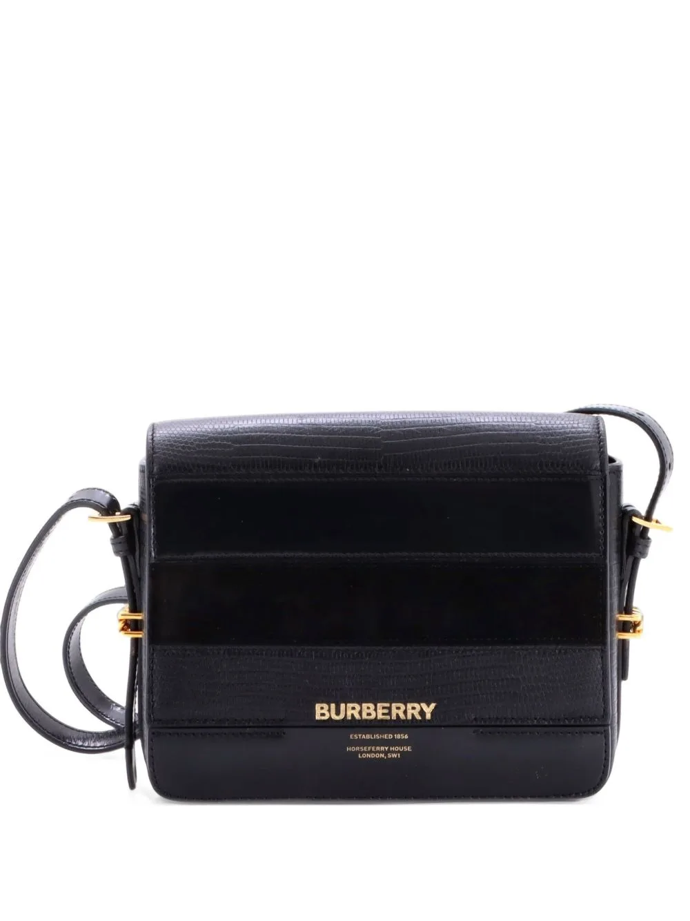 Grace Flap Bag Leather with Suede and Lizard Embossed Leather Small Crossbody Bag by Burberry Pre-Owned
