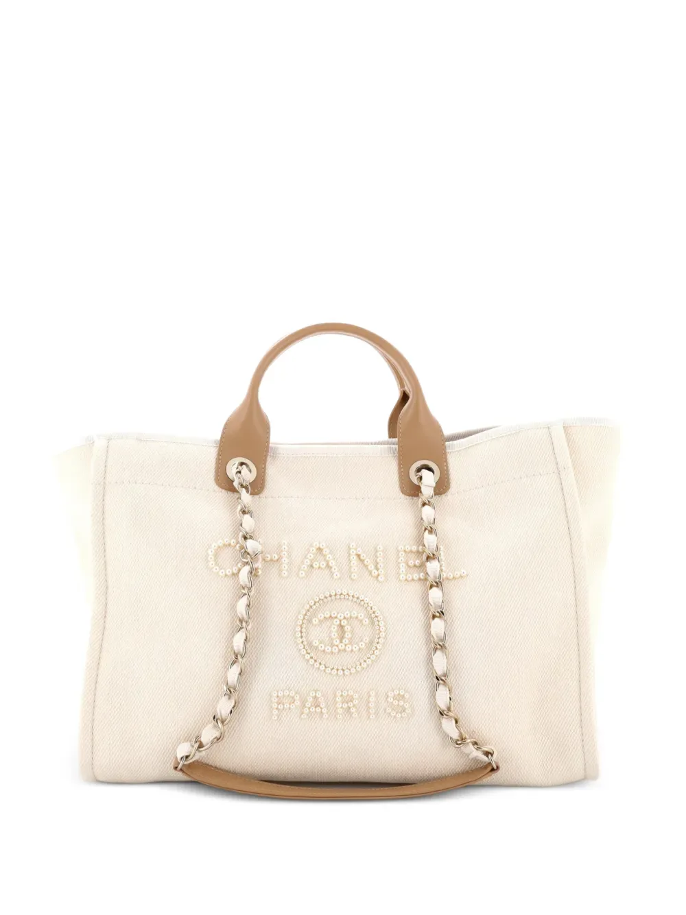 Deauville Pearl Embellished Canvas Medium Tote Bag by CHANEL Pre-Owned