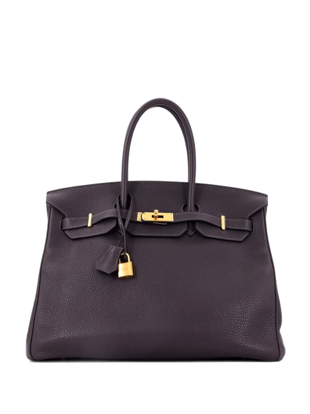 Birkin Handbag Graphite Clemence with Gold Hardware 35 Tote Bag