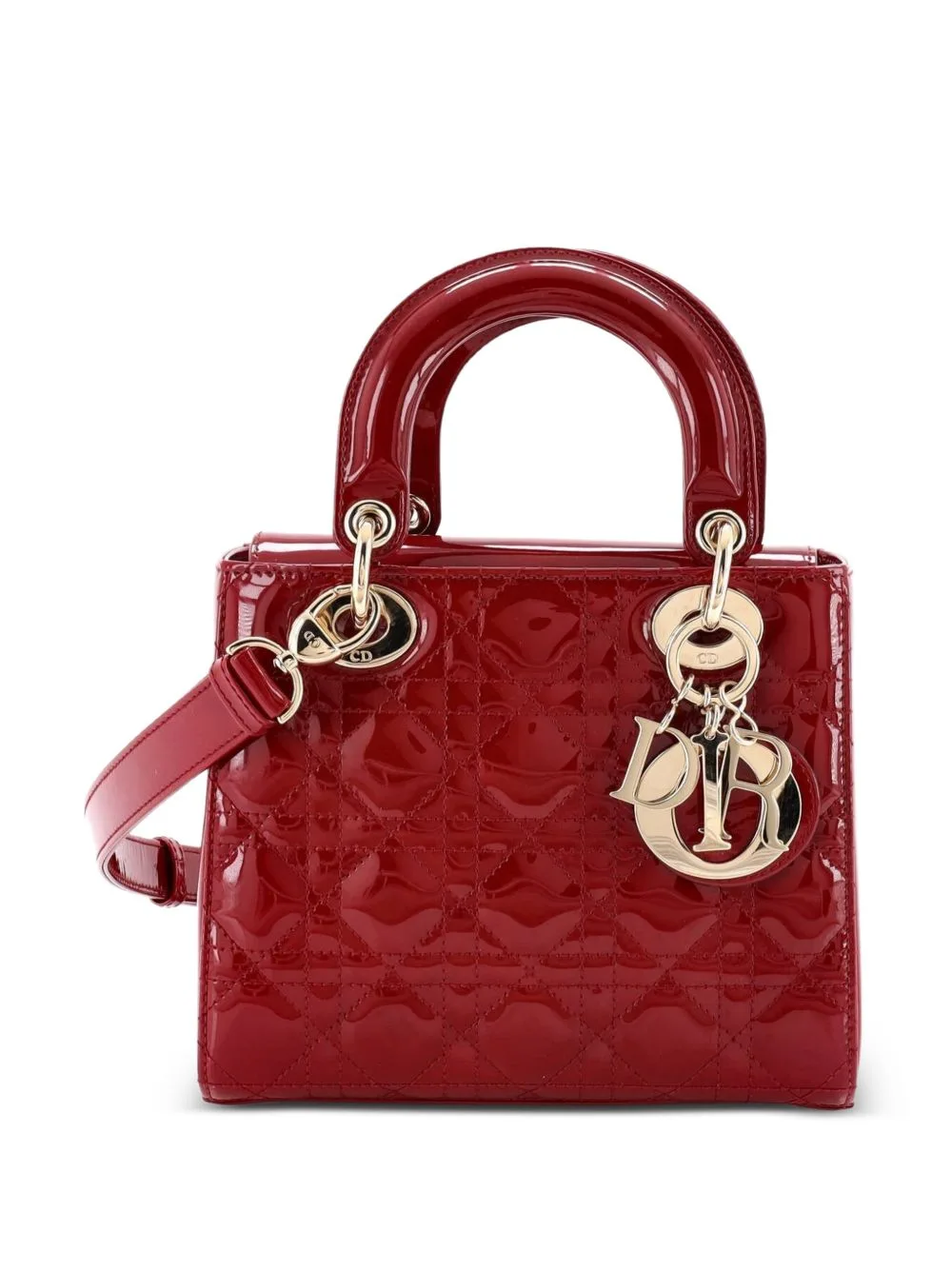 Lady Dior Bag Cannage Quilt Patent Small Satchel by Christian Dior Pre-Owned