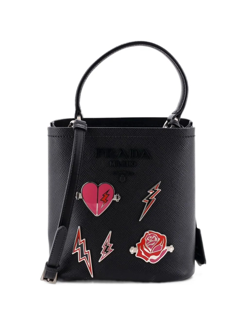 Panier Embellished Saffiano Leather Small Bucket Bag by Prada Pre-Owned