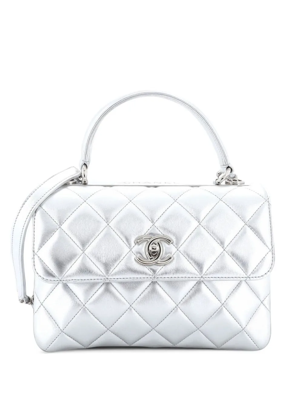 Trendy CC Top Handle Bag Quilted Lambskin Small Shoulder Bag by CHANEL Pre-Owned