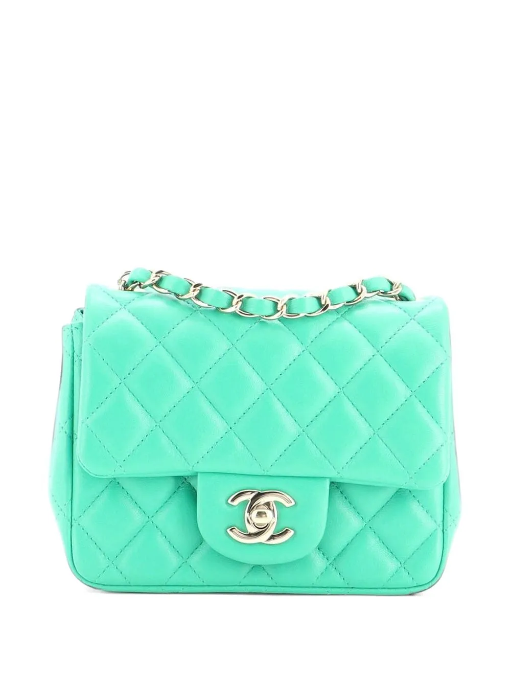 Square Classic Single Flap Bag Quilted Lambskin Mini Crossbody Bag by CHANEL Pre-Owned