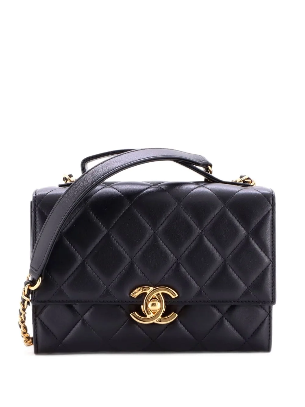 Golden Plate Top Handle Flap Bag Quilted Lambskin Mini Shoulder Bag by CHANEL Pre-Owned