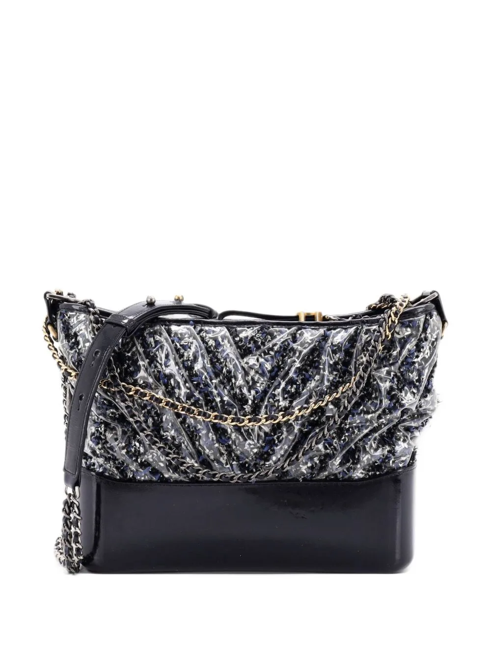 Gabrielle Chevron PVC Over Tweed Medium Hobo Bag