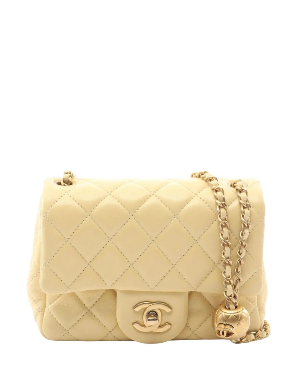 2020 Mini Square Classic Lambskin Pearl Crush Single Flap Crossbody Bag