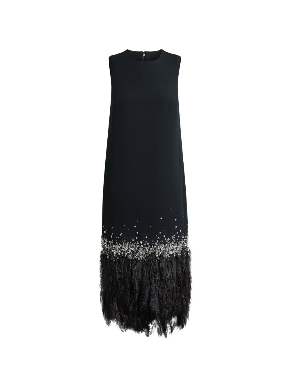 Crystal-Embellished Feather-Trim Midi Dress by Safiyaa