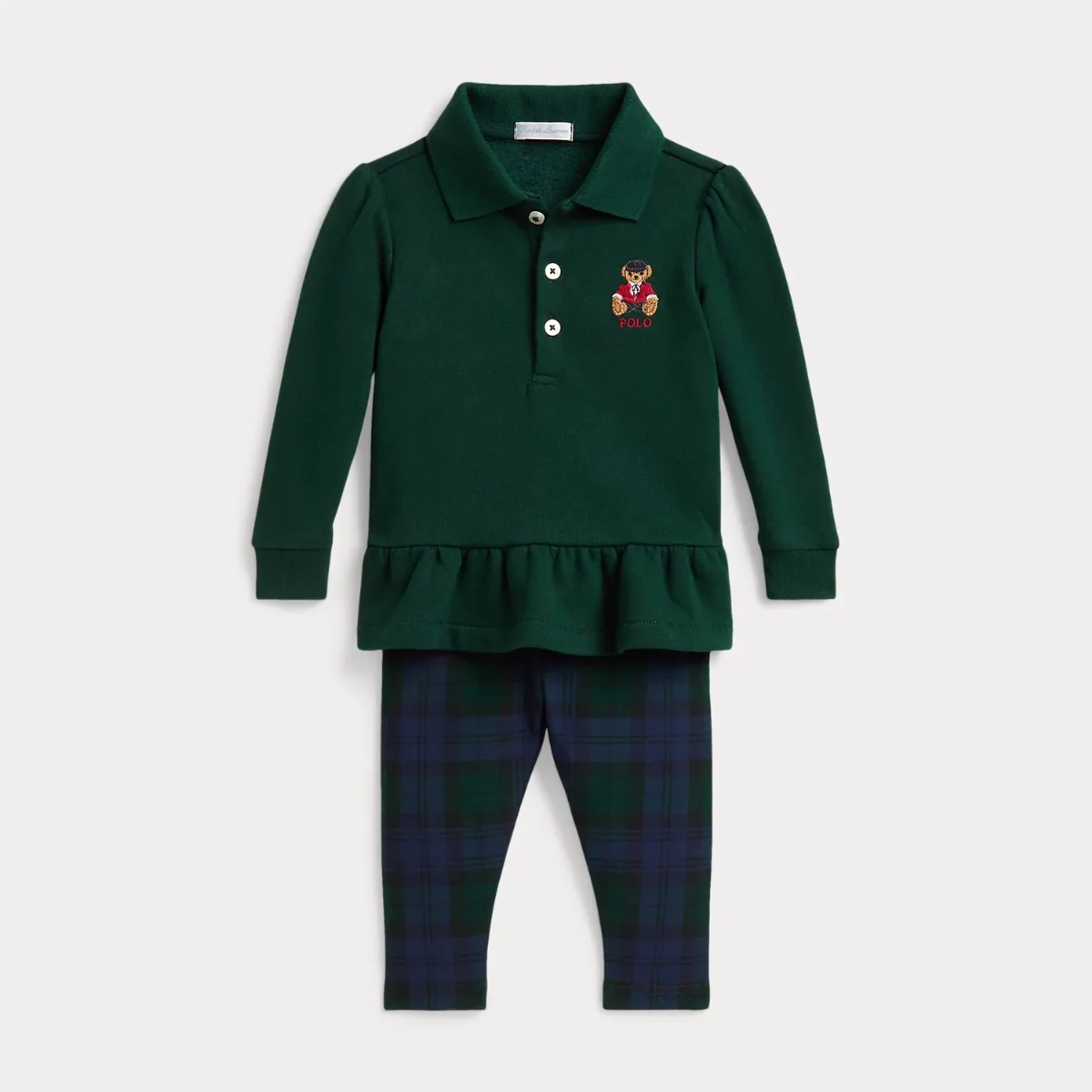 Polo Bear Peplum Top & Plaid Legging Set by Ralph Lauren