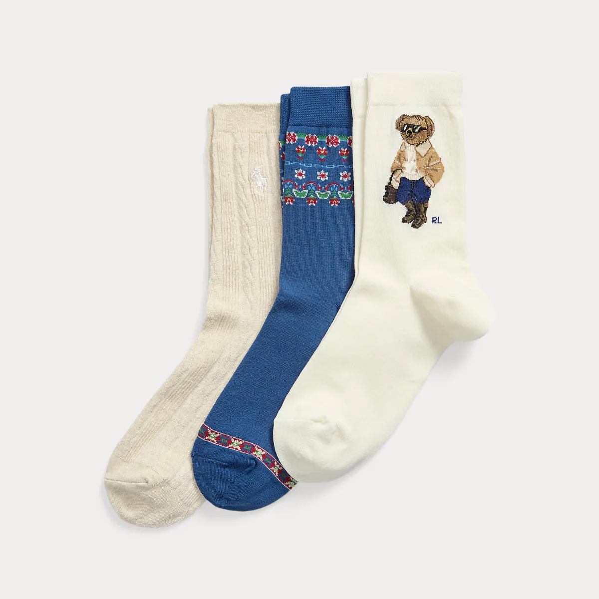 Polo Bear Floral Crew Sock 3-Pack by Polo Ralph Lauren