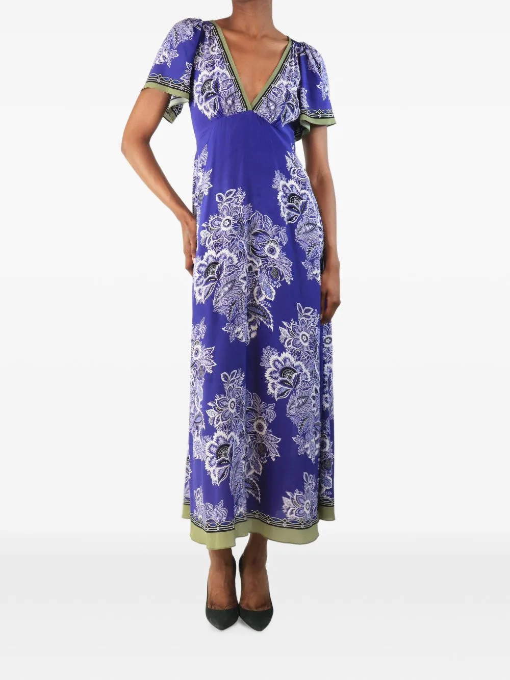 Floral-Print V-Neck Silk Midi Dress by Etro Pre-Owned