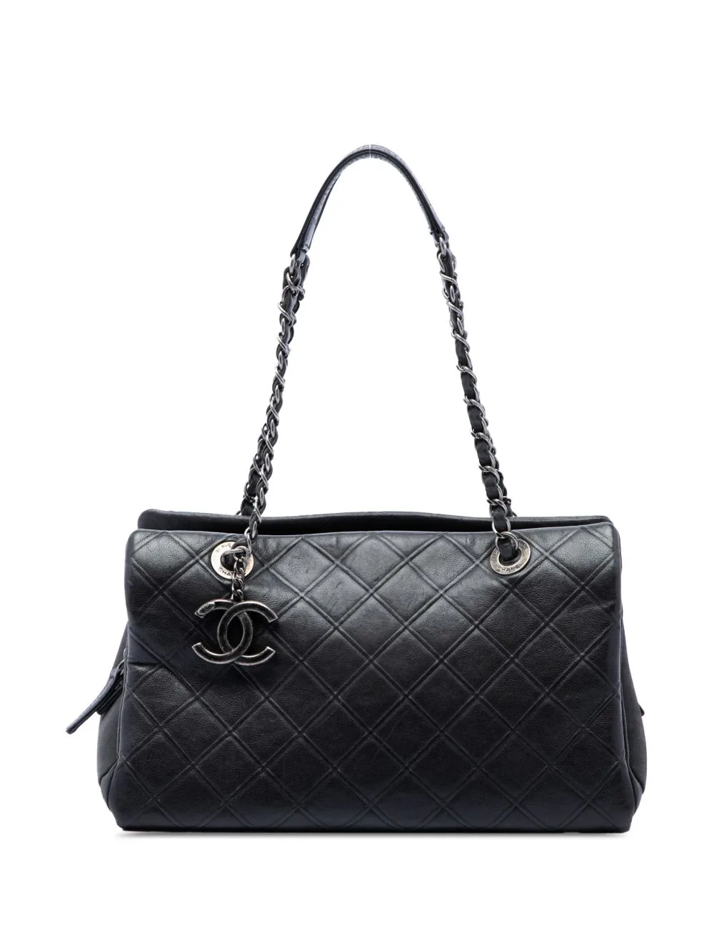 2013-2014 Large CC Diamond Embossed Calfskin Zip Shopping Tote Bag