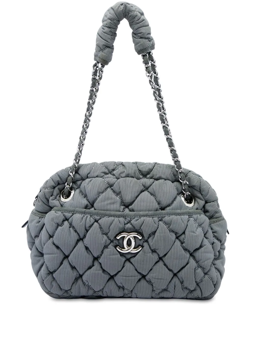 2009-2010 Quilted Striped Nylon Bubble Shoulder Bag by CHANEL Pre-Owned