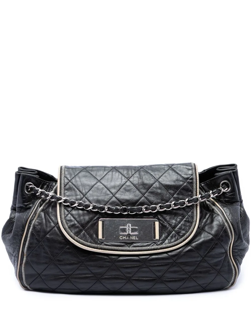 2008-2009 Quilted Lambskin East West Mademoiselle Accordion Flap Shoulder Bag by CHANEL Pre-Owned