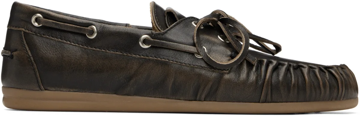 Rowan Vintage Effect Leather Boat Shoes by Alohas