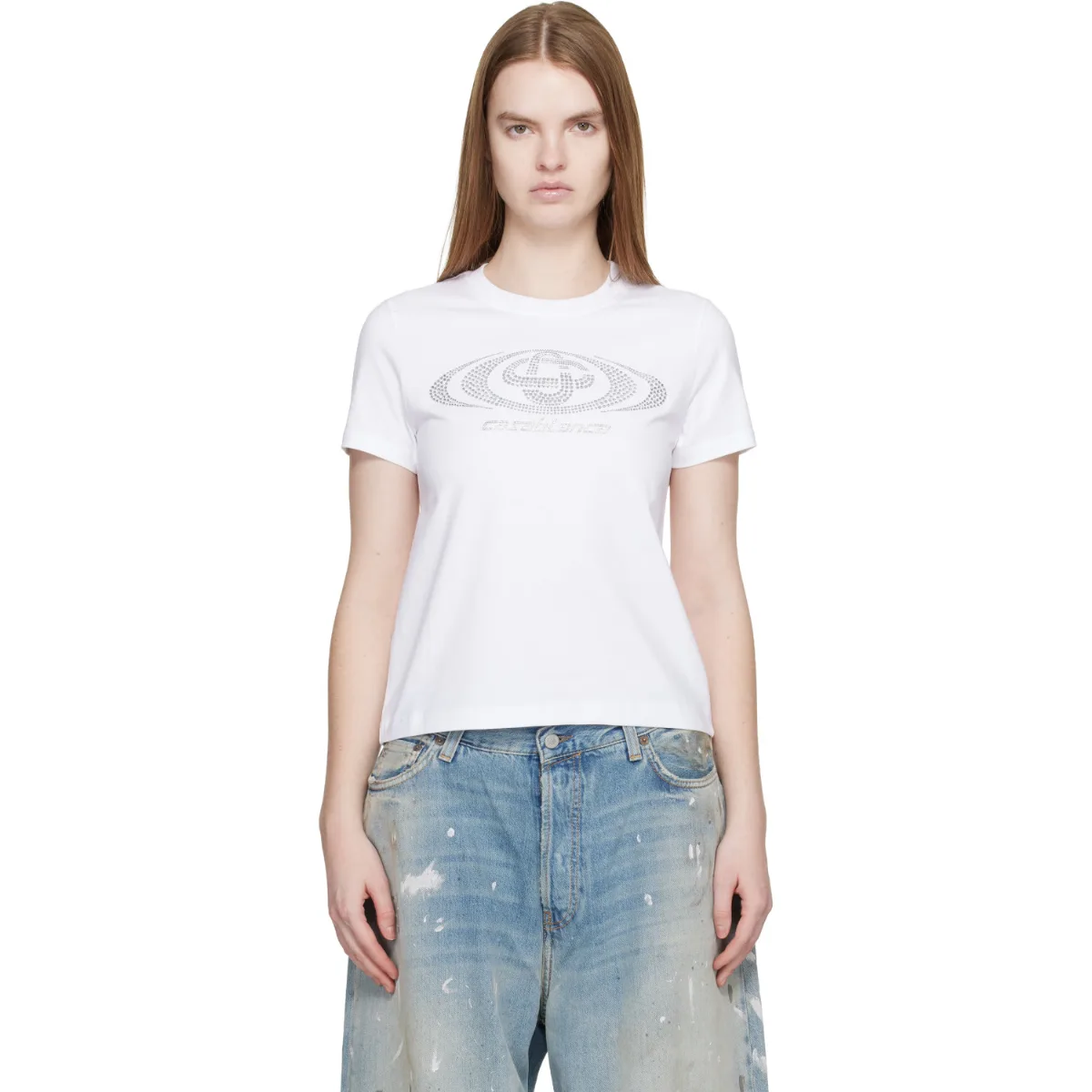 Crystal Warped Logo Fitted Short Sleeve T-Shirt by Casablanca