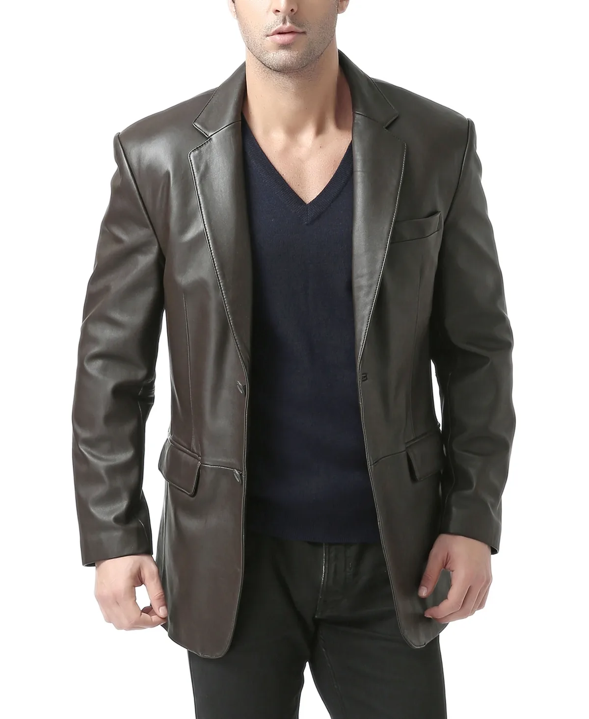 Classic Two-Button Leather Blazer by Bgsd