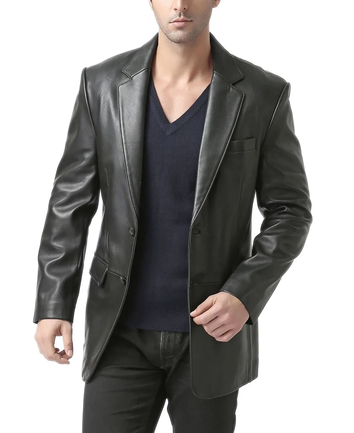 Classic Two-Button Leather Blazer - Short by Bgsd