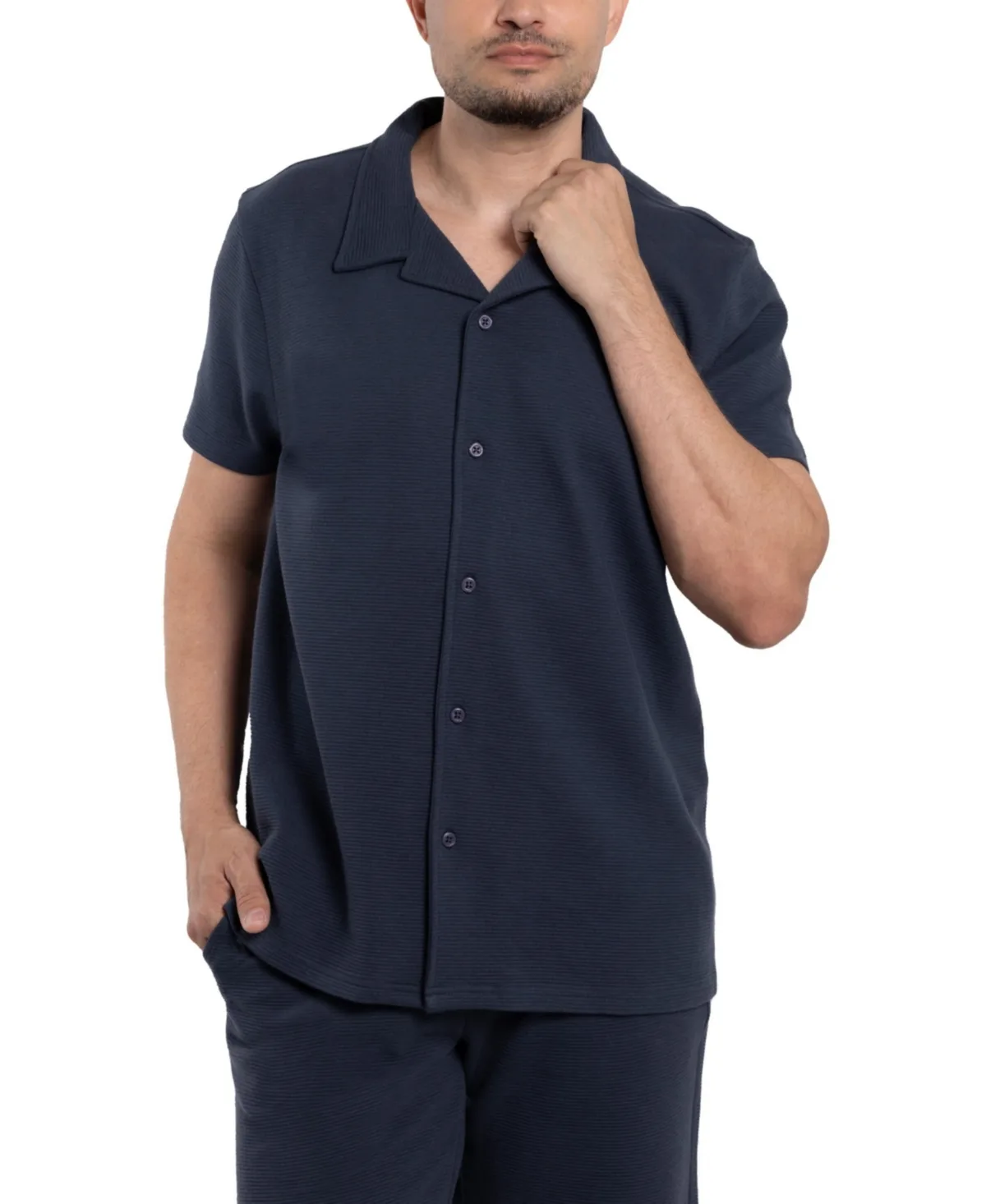 Camp Collar Short Sleeve Textured Button-Up Shirt by Spring + Mercer