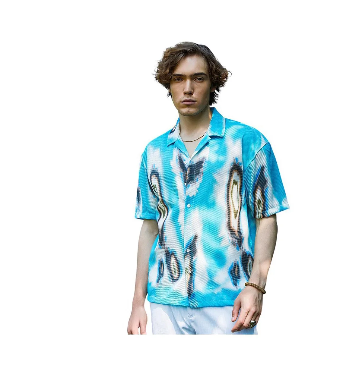 Sky Blue Topography Mesh Oversized Shirt by Campus Sutra