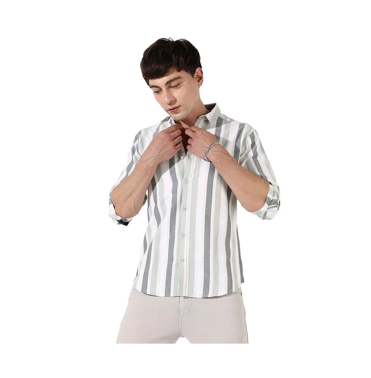 Multitrack Striped Button Up Shirt by Campus Sutra